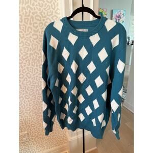 Bogey Boys Men's Teal White Diamond Argyle Pattern Crew Neck Sweater Size XL